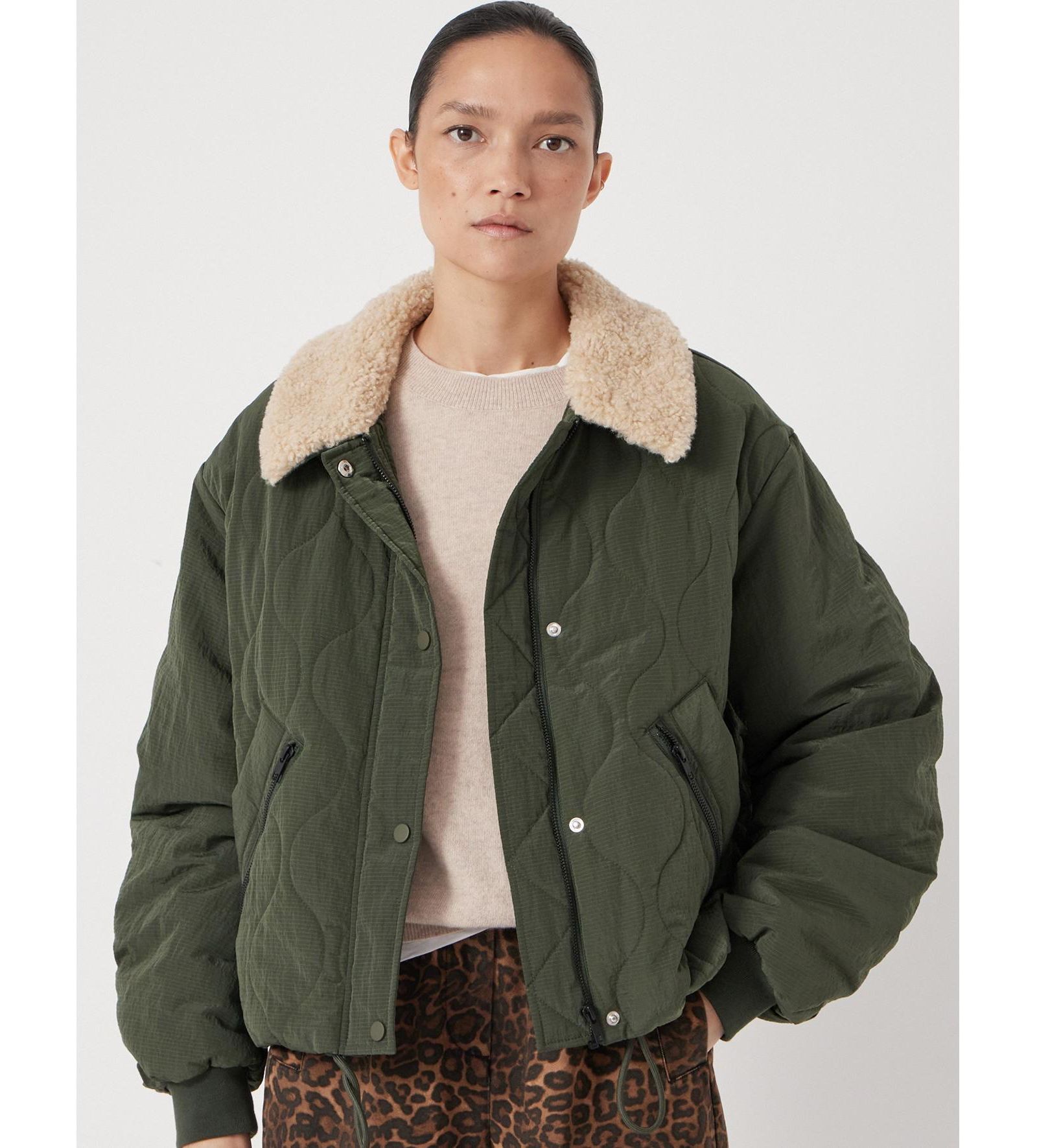 Hush Women's Teddy Collar Quilted Bomber Jackets