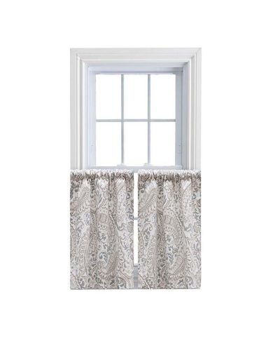 Ellis Shannon Printed Paisley Pattern on Cotton Fabric Tailored Tiers 1.5" Rod Pocket Natural