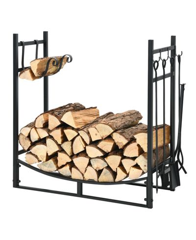 SUGIFT 30 Inch Indoor and Outdoor Firewood Rack with 4 Tool Set Kindling Holders