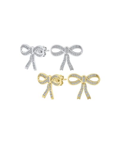 Серьги-гвоздики Bling Jewelry Vintage Ribbon Pave CZ Bow, позолоченное стерлинговое серебро, комплект из 2 шт.