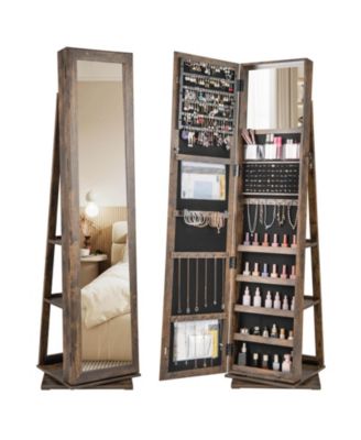 Costway 360degree(s) Swivel Jewelry Armoire with Full-Length Mirror Rear Shelves Makeup Mirror