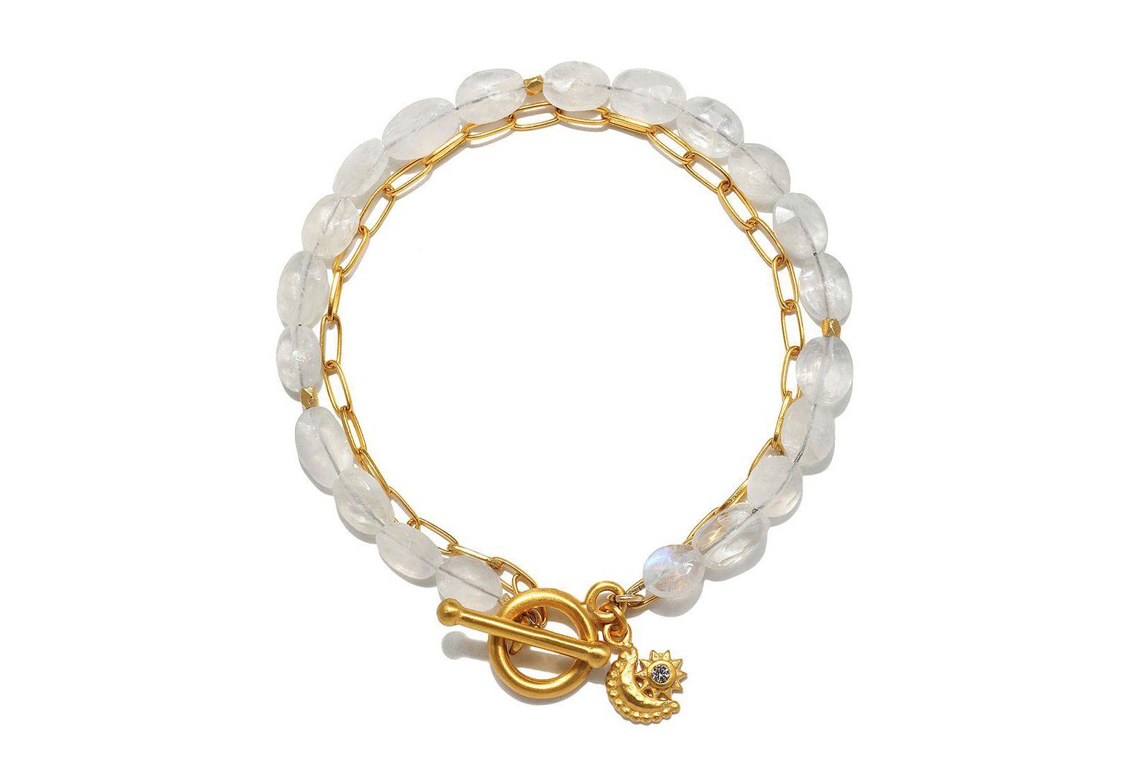 Satya Jewelry Goddess Wisdom Moonstone Beaded and Chain Toggle Bracelet