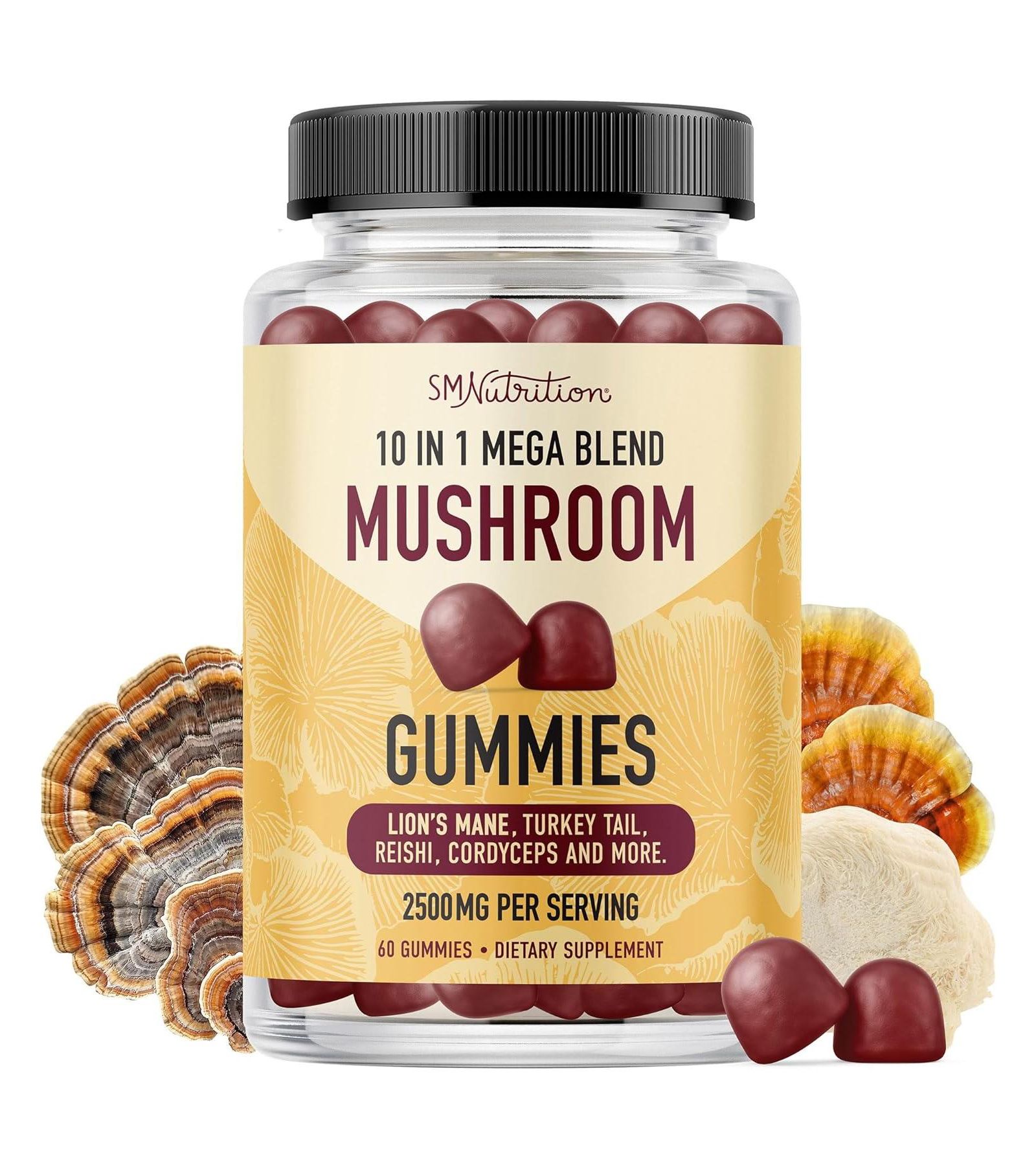 SMNutrition Mushroom Gummies, Raspberry, 60ct