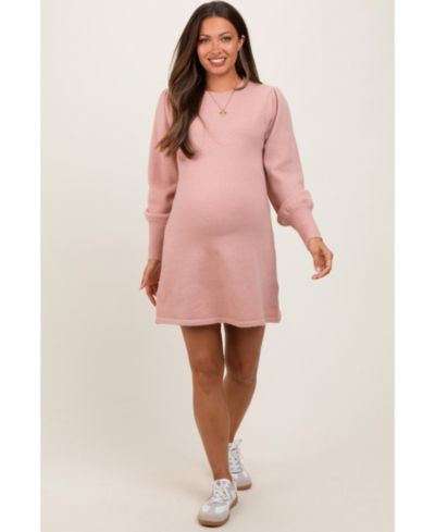 Pinkblush Women's Pink Knit Bubble Sleeve Mini Dress