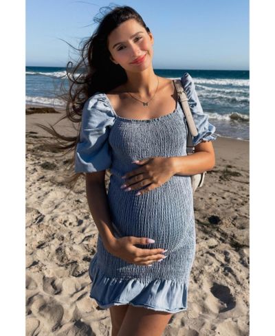 Женское джинсовое платье Pinkblush Light Blue Square Neck Smocked