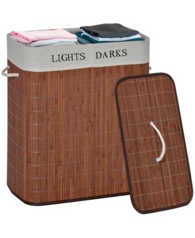 HOMCOM Bamboo Laundry Basket, Collapsible Laundry Hamper,