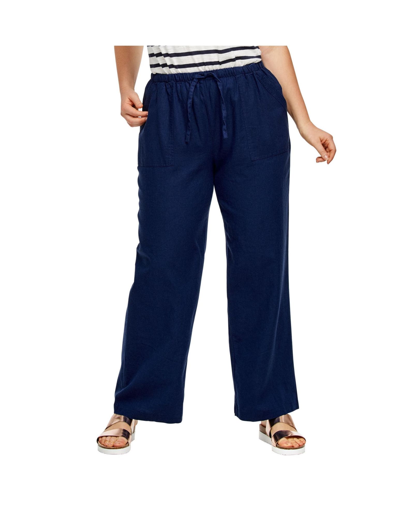 ellos Women's Linen-Blend Elastic Waist Drawstring Relaxed Pant