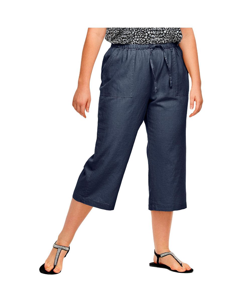 ellos Women's Linen-Blend Drawstring Elastic Waist Relaxed Fit Capris