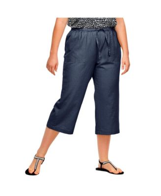 ellos Women's Linen-Blend Drawstring Elastic Waist Relaxed Fit Capris
