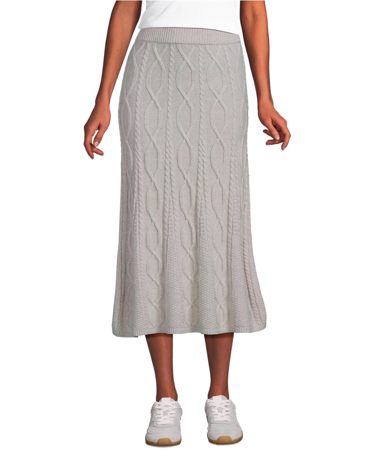 Lands' End Women's Cozy Lofty Cable Fluted Midi Sweater Skirt