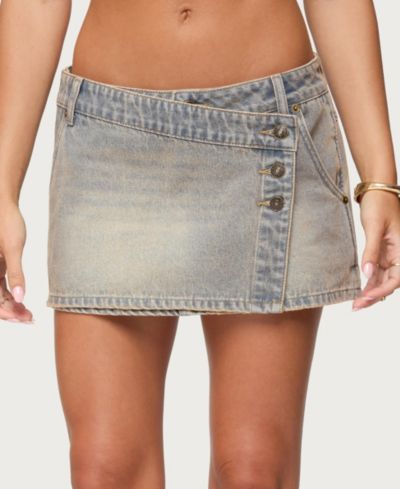 Edikted Women's Wrap Mud Wash Denim Mini Skirt