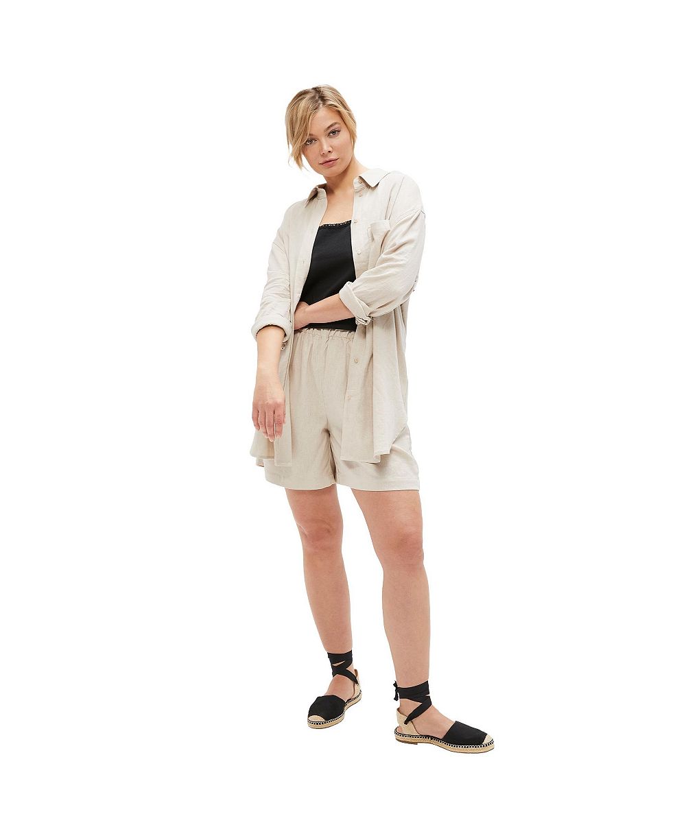 ellos Plus Size Linen-Blend Pull-On Elastic Waist Shorts