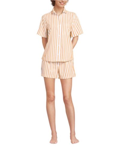 Lands' End Women's Poplin 2 Piece Pajama Set - Short Sleeve Shirt and Shorts