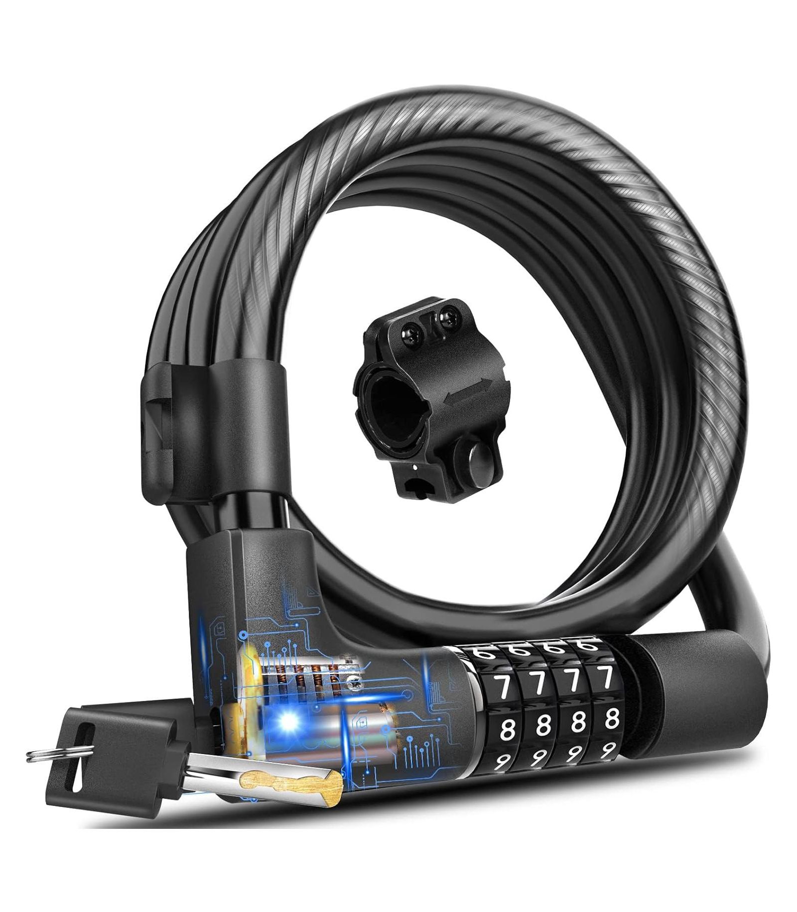 BATFOX Combination Bike Lock Cable, High Security 5-Digit Resettable Anti-Theft Lock with Mounting Bracket for Bikes and Scooters - 12mm with Key
