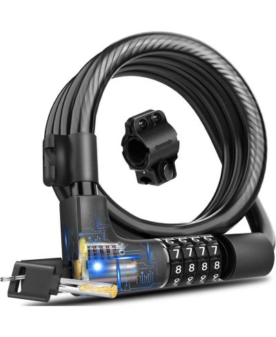 BATFOX Combination Bike Lock Cable, High Security 5-Digit Resettable Anti-Theft Lock with Mounting Bracket for Bikes and Scooters - 12mm with Key