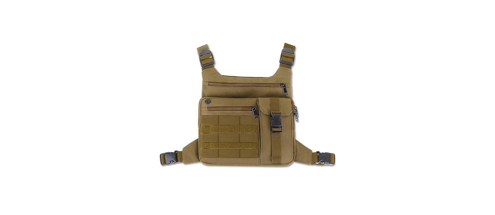BATFOX Tactical Chest Pack: Lightweight Water-Resistant Running Bag for Outdoor Sports & Hiking EDC - Men & Women (Coyote Brown)
