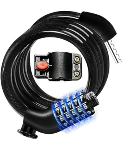 BATFOX Combination Bike Lock Cable, 5-Digit Resettable High Security Anti-Theft Lock with Mounting Bracket for Bikes and Scooters -12mm Shackle
