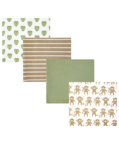 Hudson Baby Infant Boys Cotton Flannel Receiving Blankets 4-Pack, Monkey, One Size