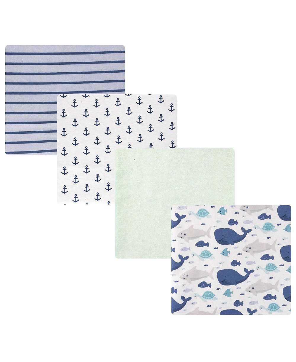 Набор из 4 хлопковых фланелевых одеял Hudson Baby Cotton Flannel Sea Friends