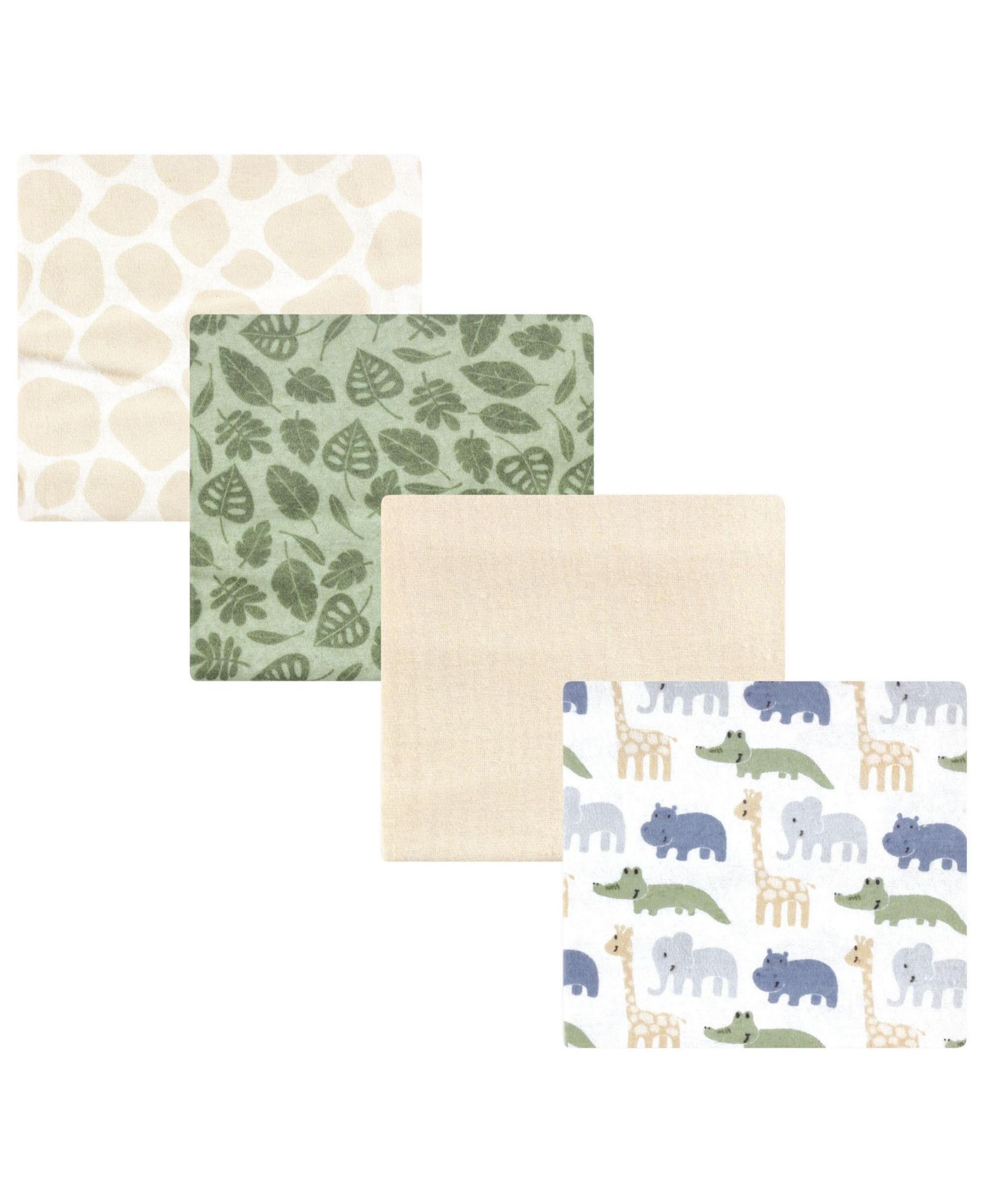 Hudson Baby Cotton Flannel Receiving Blankets 4-Pack, Wild Leaf Safari