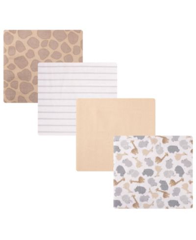 Hudson Baby Cotton Flannel Receiving Blankets 4-Pack, Safari Friends , One Size