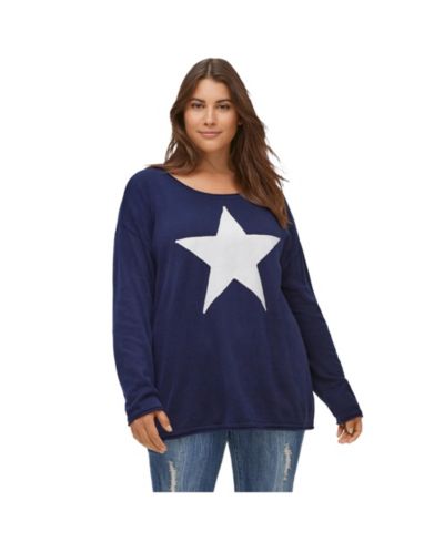 ellos Women's Plus Size Star Applique Sweater