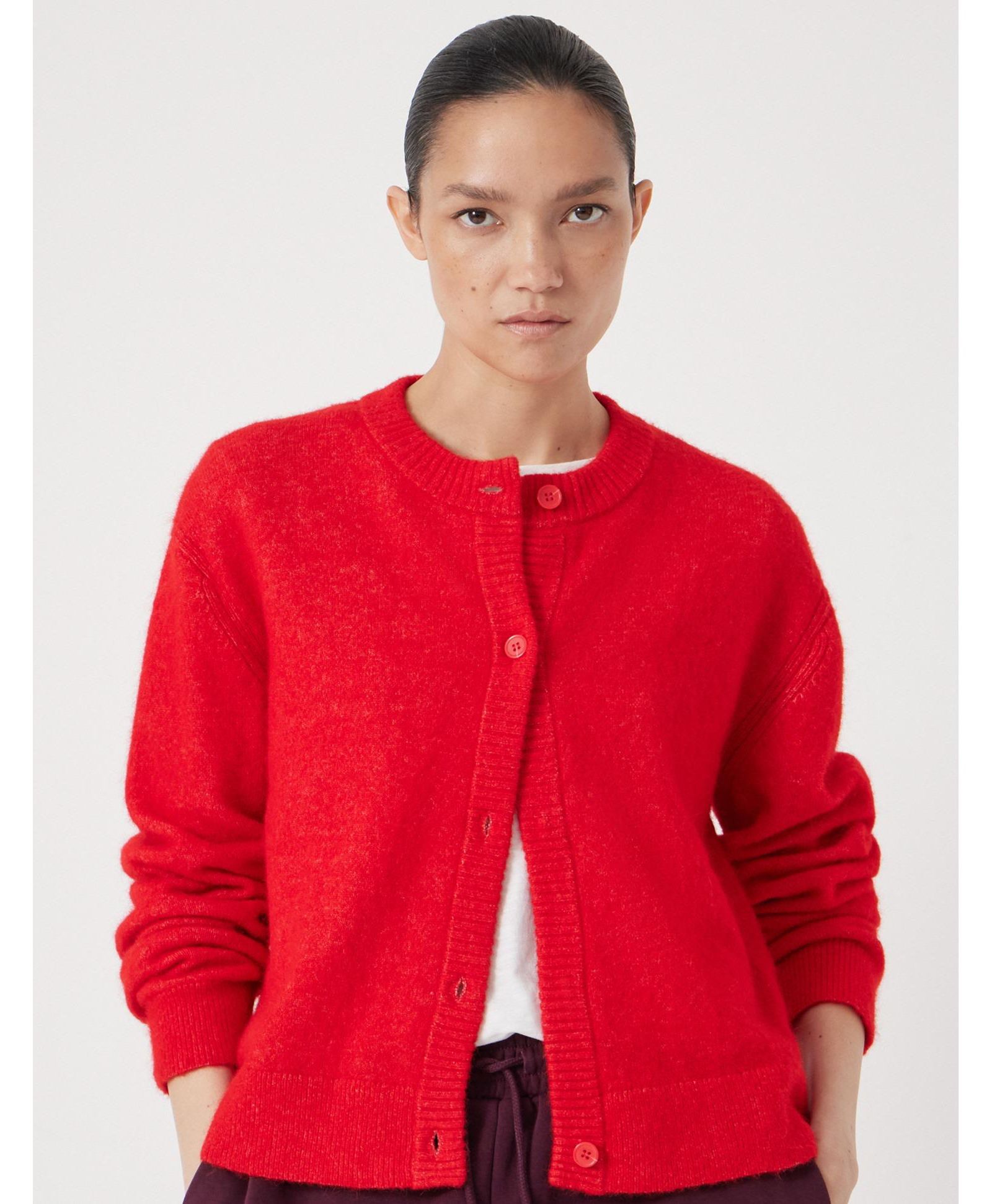 Hush Women's Crew Neck Boxy Wool Blend Cardigan Sweaters