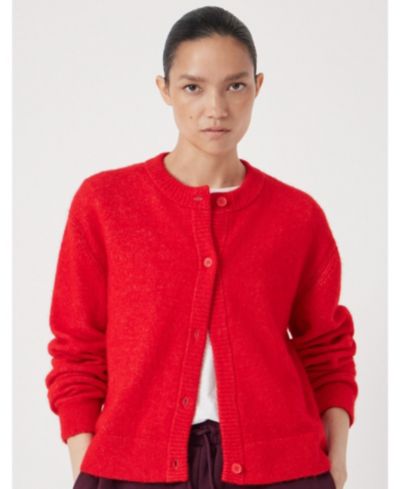 Hush Women's Crew Neck Boxy Wool Blend Cardigan Sweaters