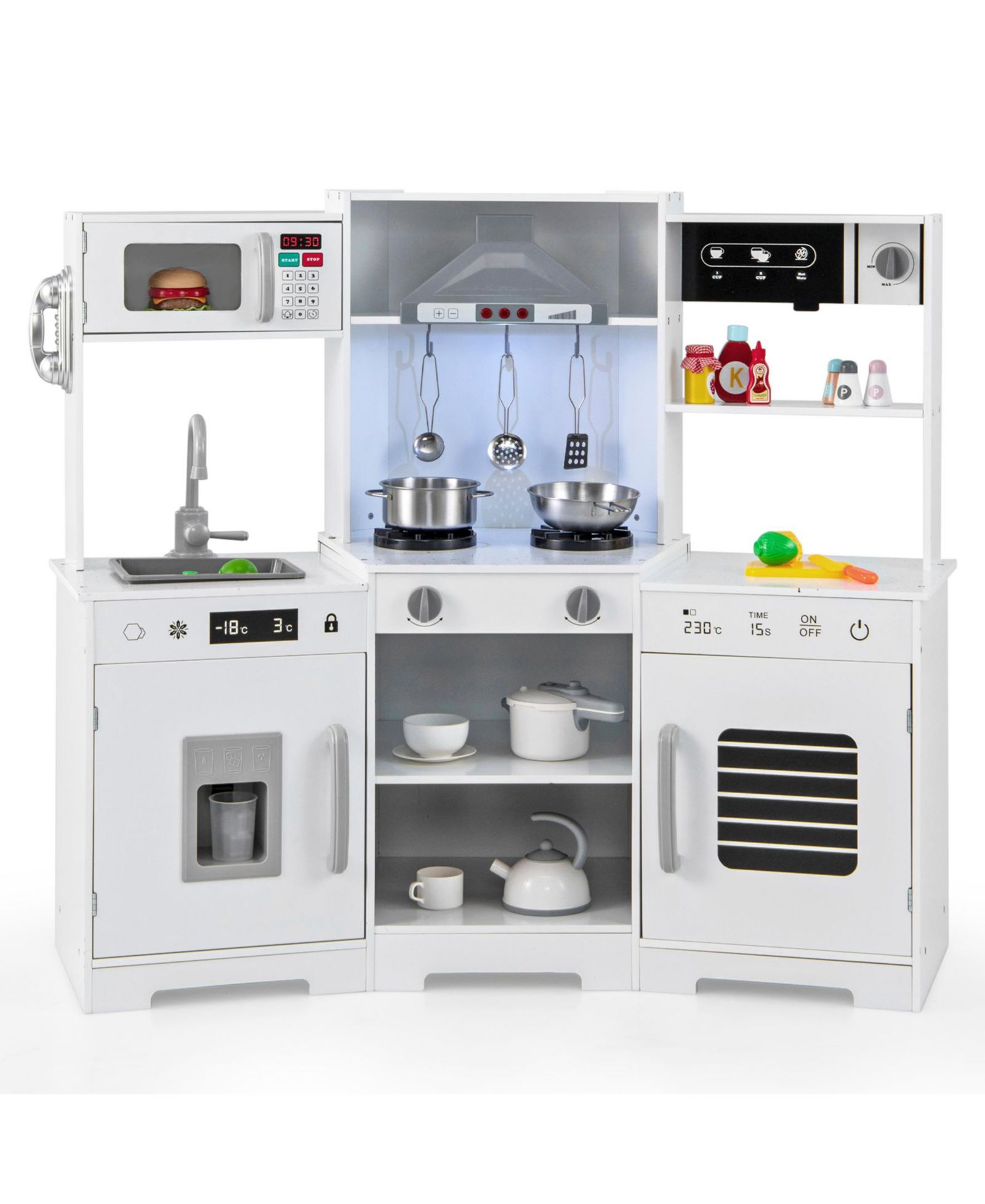Sugift Wooden Play Kitchen with Lights and Sounds Range Hood, Ages 3+