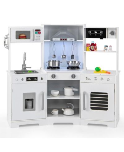 Sugift Wooden Play Kitchen with Lights and Sounds Range Hood, Ages 3+