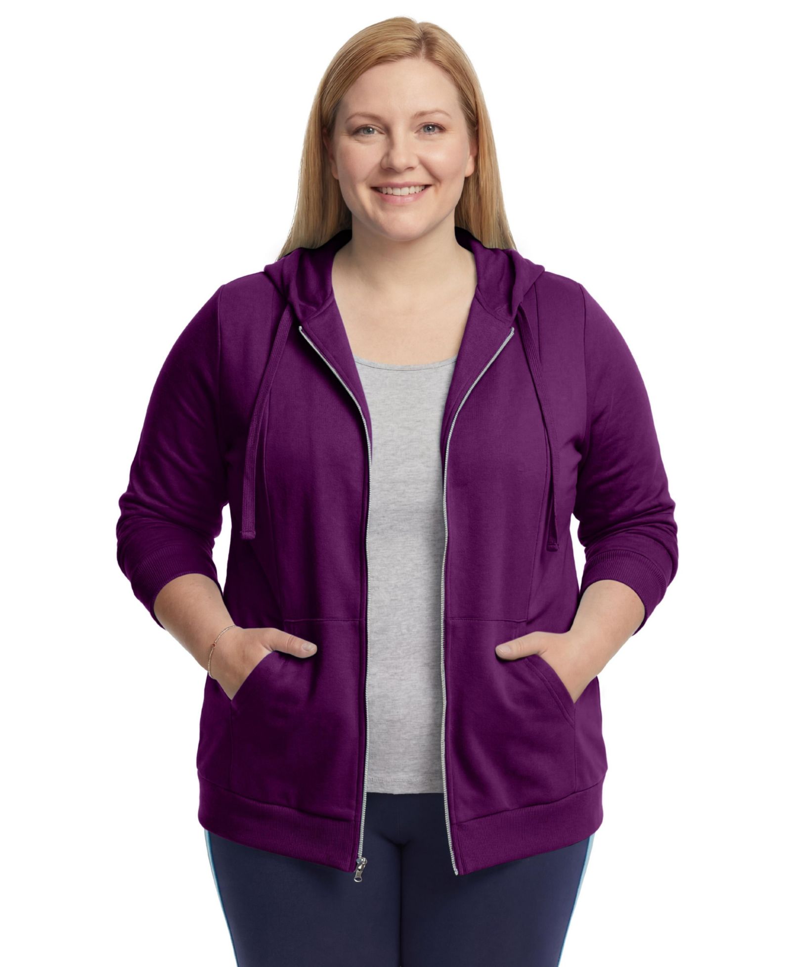 Woman Within Plus Size Within Zip Front Tunic Hoodie Sweatshirts