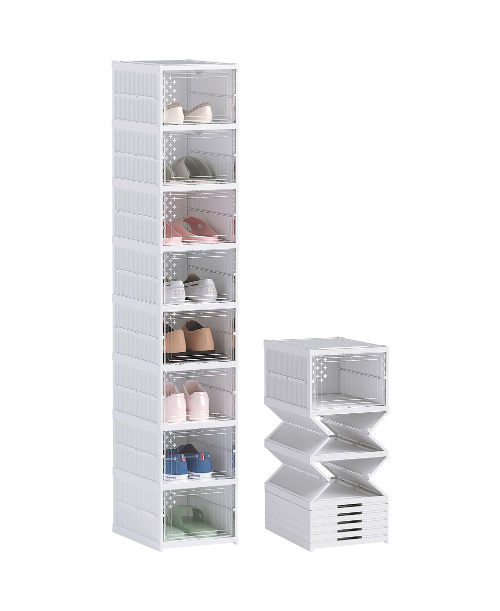 HOMCOM 8 Pack Foldable Shoe Boxes Stackable Shoe Organizer Fit Size 10