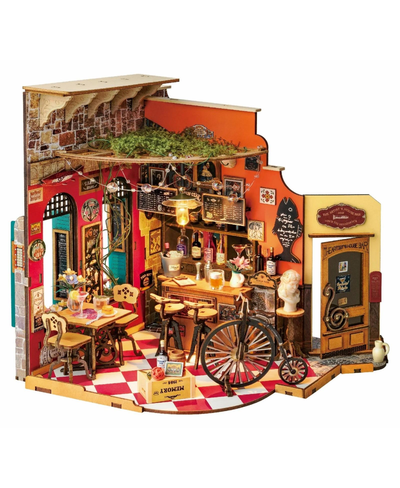 Набор для творчества Robotime 3D Puzzles Miniature House DIY Craft Kit, деревянный пазл-кукольный домик в виде бара и ресторана для взрослых
