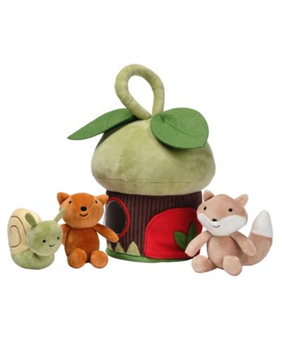 Lambs & Ivy Fox, Squirrel, and Snail Treehouse 10.5" Interactive Plush, 4-Piece Set