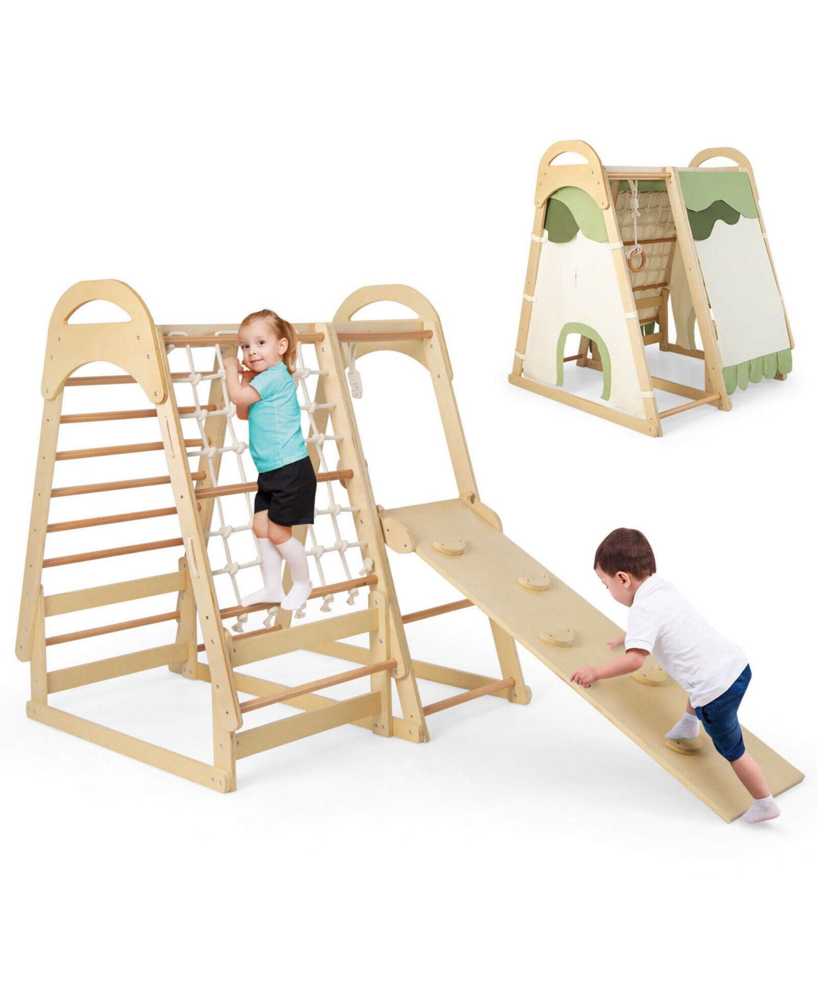 Sugift 6-in-1 Wooden Kids Jungle Gym Playset with Reversible Slide and Removable Tent