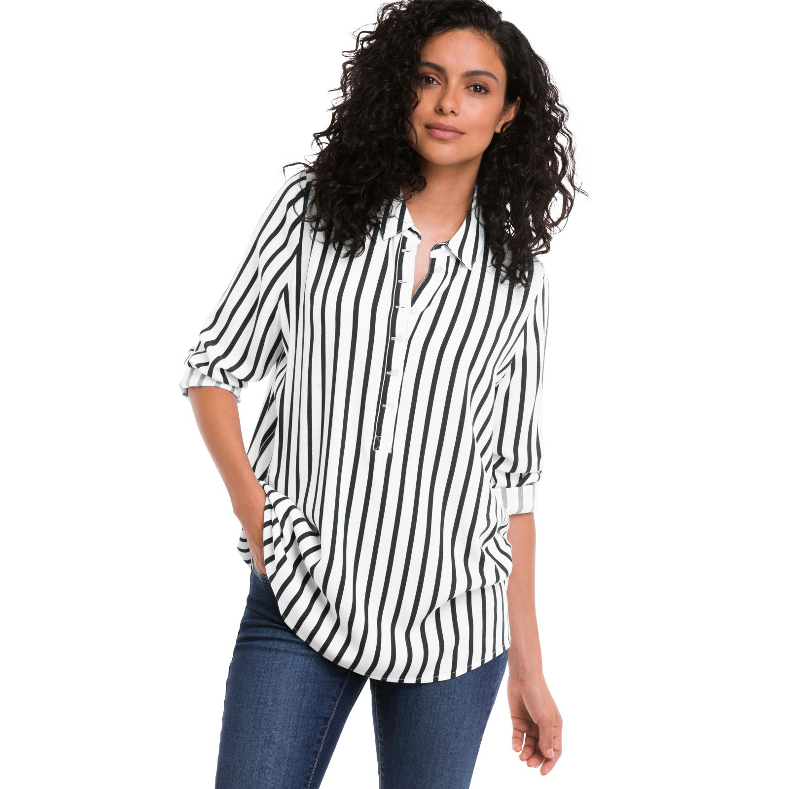 ellos Women's Button Placket Popover Tunic