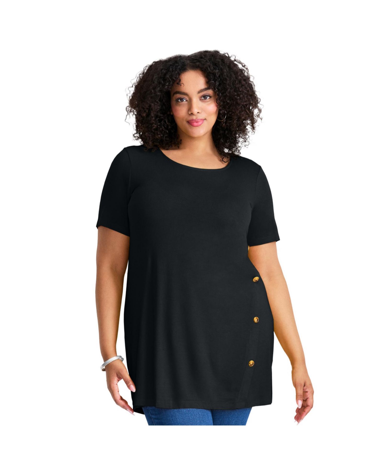 Avenue Women's Plus Size Button Detail Tunic Tee
