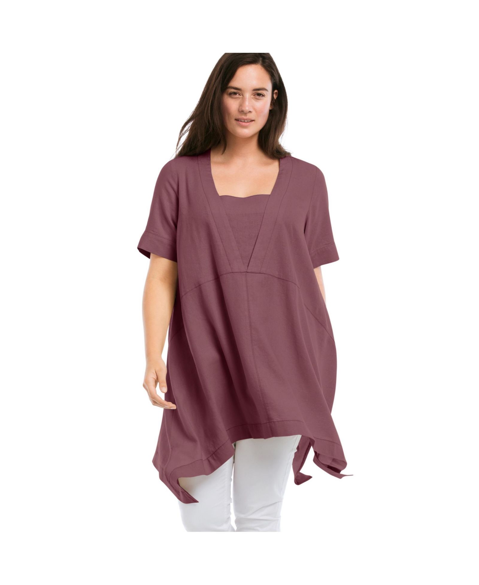 ellos Women's Linen-Blend Hanky Hem Tunic