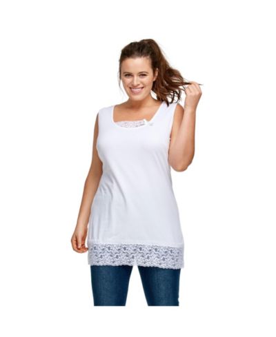 ellos Women's Cotton Spandex Lace Trimmed Scoop Neck Sleeveless Tunic