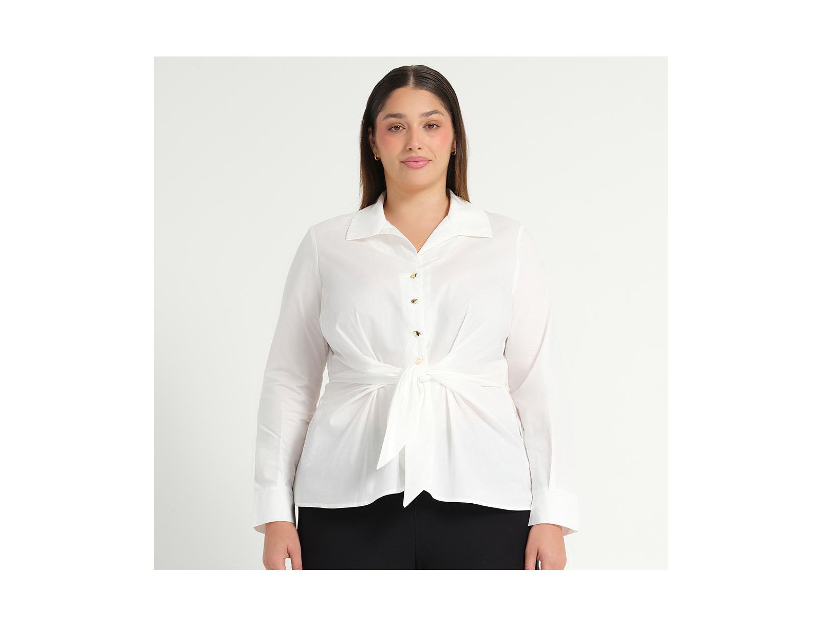 ESTELLE Plus Size Leo Collared V-Neck Button Tie-Front Shirt