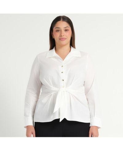 Рубашка ESTELLE Plus Size Leo воротник V-образный с пуговицами и завязками