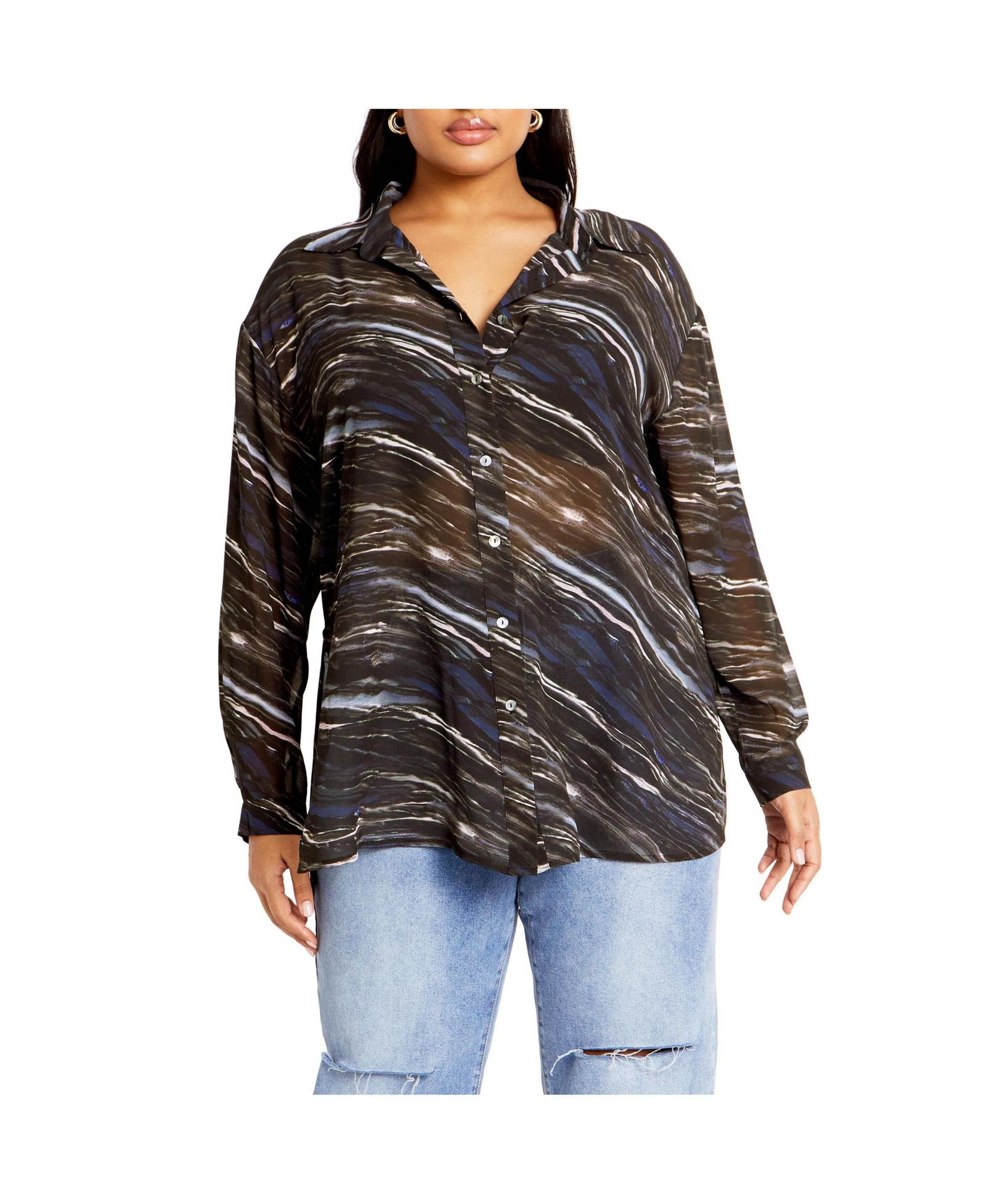 CITY CHIC Plus Size Sheer Lover Print Shirt