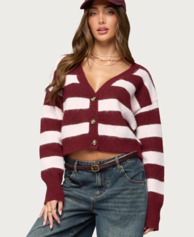 Женский вязаный кардиган Edikted Kaz Striped Knit V Neck
