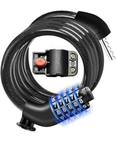 BATFOX Combination Bike Lock Cable, 5-Digit Resettable High Security Anti-Theft Lock with Mounting Bracket for Bikes and Scooters - 12mm, Onyx