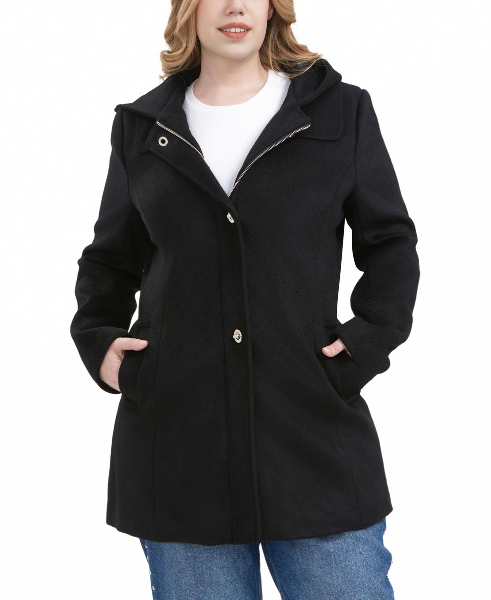 BGSD Plus Size Hooded Wool Blend Coat