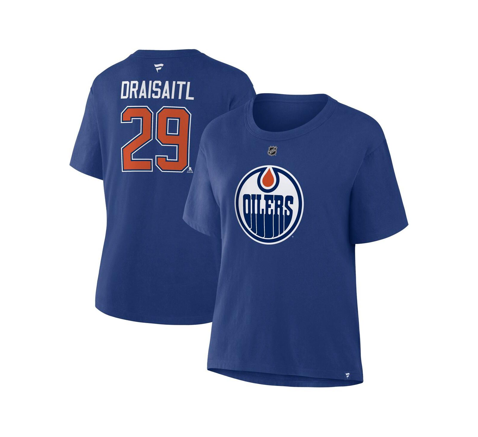 Fanatics Women's Leon Draisaitl Royal Edmonton Oilers Authentic Stack Name & Number T-Shirt
