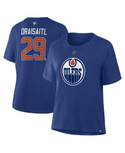 Fanatics Women's Leon Draisaitl Royal Edmonton Oilers Authentic Stack Name & Number T-Shirt