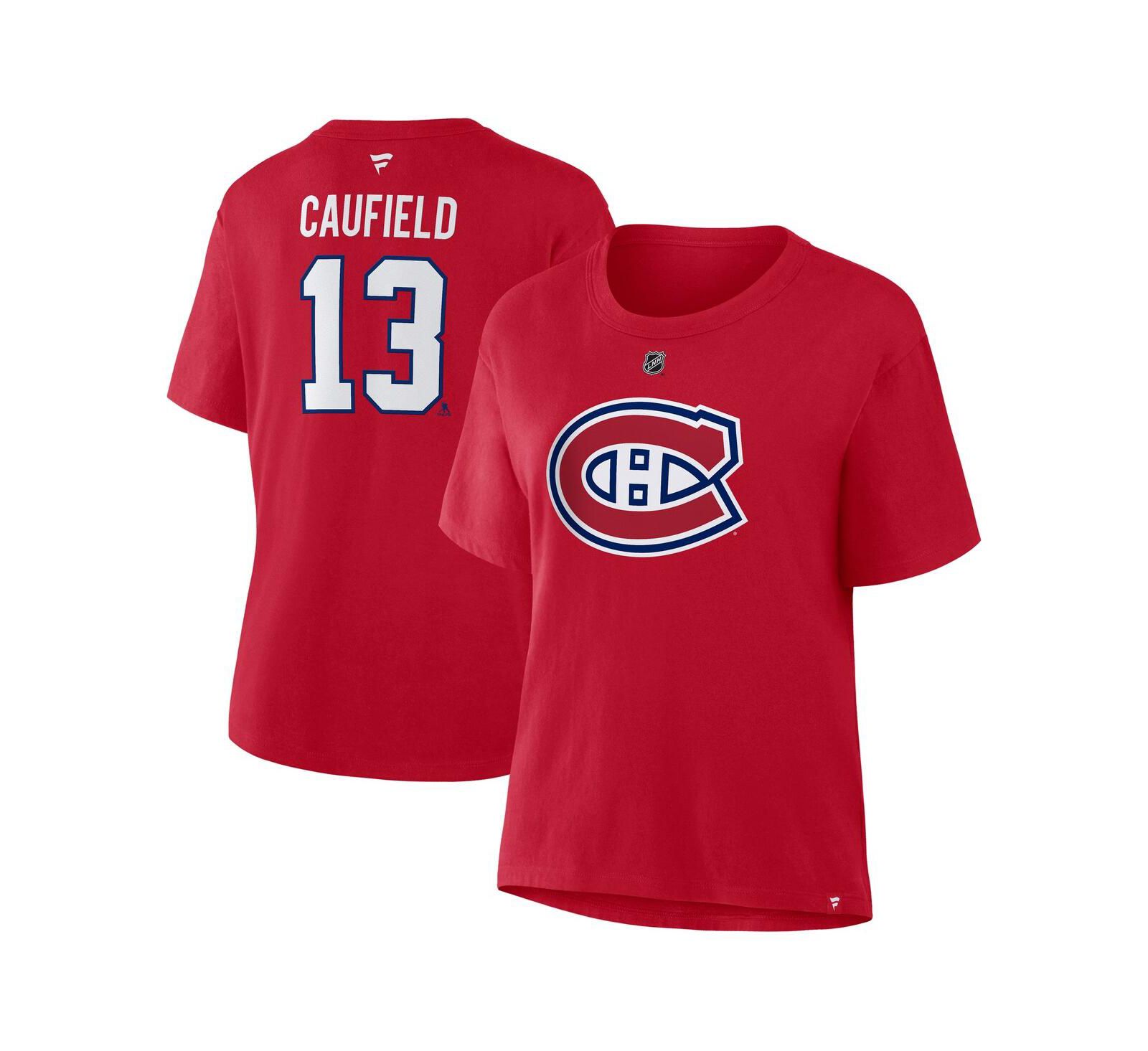 Женская футболка Fanatics Cole Caufield Red Montreal Canadiens Authentic Stack Name & Number