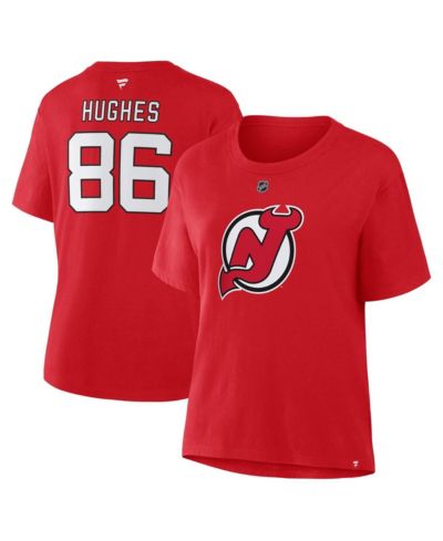 Fanatics Women's Jack Hughes Red New Jersey Devils Authentic Stack Name & Number T-Shirt