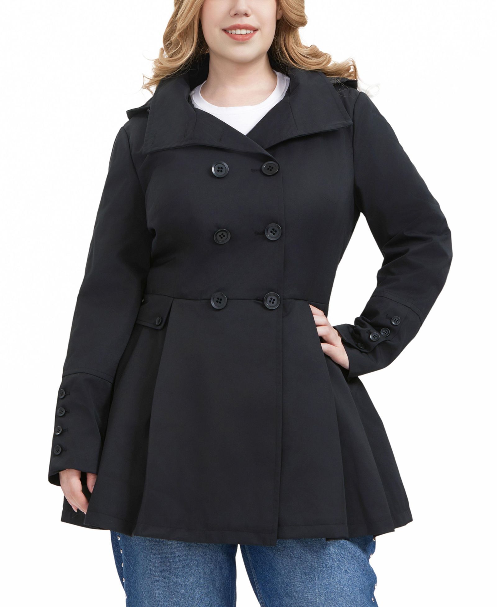BGSD Plus Size Hooded Fit & Flare Trench Coat